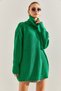 Women's Green Turtleneck Hair Braided Knitwear Sweater Stk181 - 2
