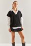Women's Black V-Neck Short Sleeve Knitwear Sweater Stk175 - 2