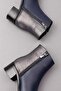 Women's Genuine Leather Short Heeled Stylish Boots ell.6880 - Navy Blue - 34 - 4