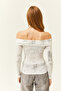 Women's White Madonna Collar Metallic Detailed Blouse BLZ-19002457 - 5
