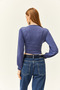 Women's Indigo Deep Decollete Waist Banded Crop Blouse BLZ-19001696 - 6