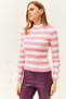 Women's Pink Striped Sleeves Buttoned Lycra Knitwear Sweater KZK-19000731 - 4