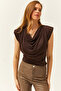 Women's Bitter Brown Padded Collar Loose Blouse BLZ-19002217