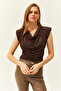 Women's Bitter Brown Padded Collar Loose Blouse BLZ-19002217 - 2