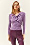 Women's Lilac Padded Pleated Degaje Collar Blouse BLZ-19002419 - 4
