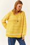 Women's Yellow V-Neck Striped Soft Textured Knitwear Sweater KZK-19000739