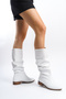Unal Ozer Women's White Leather Gusseted Daily Boots Un001-0144 - 2