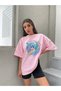 Women's Baby Pink Save Our Seas Printed Oversize Crew Neck Tshirt - 4