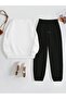 Women's White Plain Oversize 2 Thread Bicycle Collar Sweatshirt Set - 3