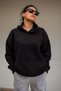 Women's Black Basic 3 Three Thread Extra Thick Hooded Kangaroo Pocket Long Sleeve Sweatshirt 23KSWTUCPL