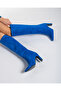 Cobalt Blue Suede Suede Women's Boots, Heeled Boots - 5
