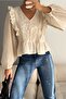 Women's Beige Frilly Button Detailed Scallop Embroidery Embroidered Blouse - 4