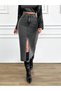 Women's High Waist Slit Black Snow Wash Midi Length Lycra Denim Skirt - 3