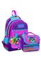 School Backpack and Lunch Bag Set - Girl's Purple Pink Cat
