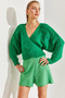 Women's Green Braided Knitted Cardigan Stk162 - 4