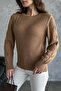 Camel Knitted Knitwear Sweater with Patterned Sleeves - 4
