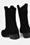 Women's Black Suede Genuine Leather Size 35-41 Short Heeled Western Boots & Booties - 3