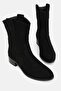 Women's Black Suede Genuine Leather Size 35-41 Short Heeled Western Boots & Booties - 4