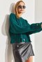 Women's Dark Green Ripped Detailed Hair Braided Knitwear Sweater Stk171 - 2