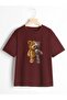 Unisex Claret Red Robotic Teddy Bear Printed Oversize Crew Neck T-shirt