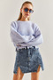Women's Lilac Ripped Detailed Hair Braided Knitwear Sweater Stk171 - 2
