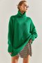 Women's Green Turtleneck Hair Braided Knitwear Sweater Stk181 - 3