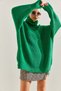 Women's Green Turtleneck Hair Braided Knitwear Sweater Stk181