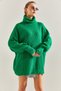 Women's Green Turtleneck Hair Braided Knitwear Sweater Stk181 - 7