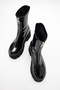 OVİL Black Patent Leather Thick Sole Zippered Women's Boots - 3
