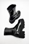 OVİL Black Patent Leather Thick Sole Zippered Women's Boots - 2