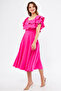 Fuchsia Off-Shoulder Karmen Collar Flowy Woven Fabric Flared Midi Length Homecoming & Evening Dress - 3