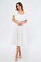 White Off-Shoulder Karmen Collar Flowy Woven Fabric Flared Midi Length Homecoming & Evening Dress - 4