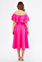 Fuchsia Off-Shoulder Karmen Collar Flowy Woven Fabric Flared Midi Length Homecoming & Evening Dress - 8
