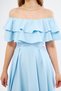 Baby Blue Off-Shoulder Karmen Collar Flowy Woven Fabric Flared Midi Length Graduation & Evening Dress - 6