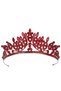 Crystal Jewelled Bridal Queen Crown Shiny Princess Crown Bridal Wedding Crown Burgundy - 4