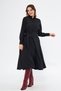 Black Long Sleeve Buttoned Elastic Waist Belted Woven Flowy Fabric Midi Length Shirt Dress - 8