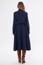 Navy Blue Long Sleeve Buttoned Elastic Waist Belted Woven Flowy Fabric Midi Length Shirt Dress - 9