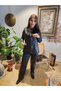 Tuscany Lamb Fur Collar Black Colored Vest with Real Cowhide Fur Inside - 4