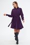 Plum Long Sleeve Buttoned Elastic Waist Belted Woven Draped Fabric Mini Size Shirt Dress