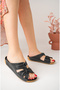 Women's Genuine Leather Black Orthopedic Sole Slippers - 3