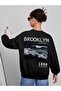 Girl-Boy Black Back Brooklyn Printed Crew Neck Sweatshirt