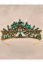 Shiny Bridal Wedding - Crystal Jewelled, Queen Crown, Gold Green - 6