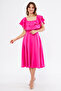 Fuchsia Off-Shoulder Karmen Collar Flowy Woven Fabric Flared Midi Length Homecoming & Evening Dress - 7