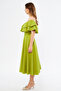 Pistachio Green Off-Shoulder Karmen Collar Flowy Woven Fabric Flared Midi Length Homecoming & Evening Dress - 5