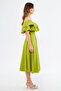 Pistachio Green Off-Shoulder Karmen Collar Flowy Woven Fabric Flared Midi Length Homecoming & Evening Dress - 6