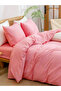 Pure Cotton Series Pink Double Sheet Elastic Cotton Duvet Cover Set - 3