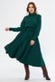 Emerald Green Long Sleeve Buttoned Elastic Waist Belted Woven Draped Fabric Midi Length Shirt Dress - 4