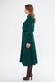 Emerald Green Long Sleeve Buttoned Elastic Waist Belted Woven Draped Fabric Midi Length Shirt Dress - 6