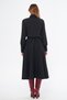 Black Long Sleeve Buttoned Elastic Waist Belted Woven Flowy Fabric Midi Length Shirt Dress - 9