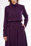 Plum Long Sleeve Buttoned Elastic Waist Belted Woven Draped Fabric Midi Length Shirt Dress - 8